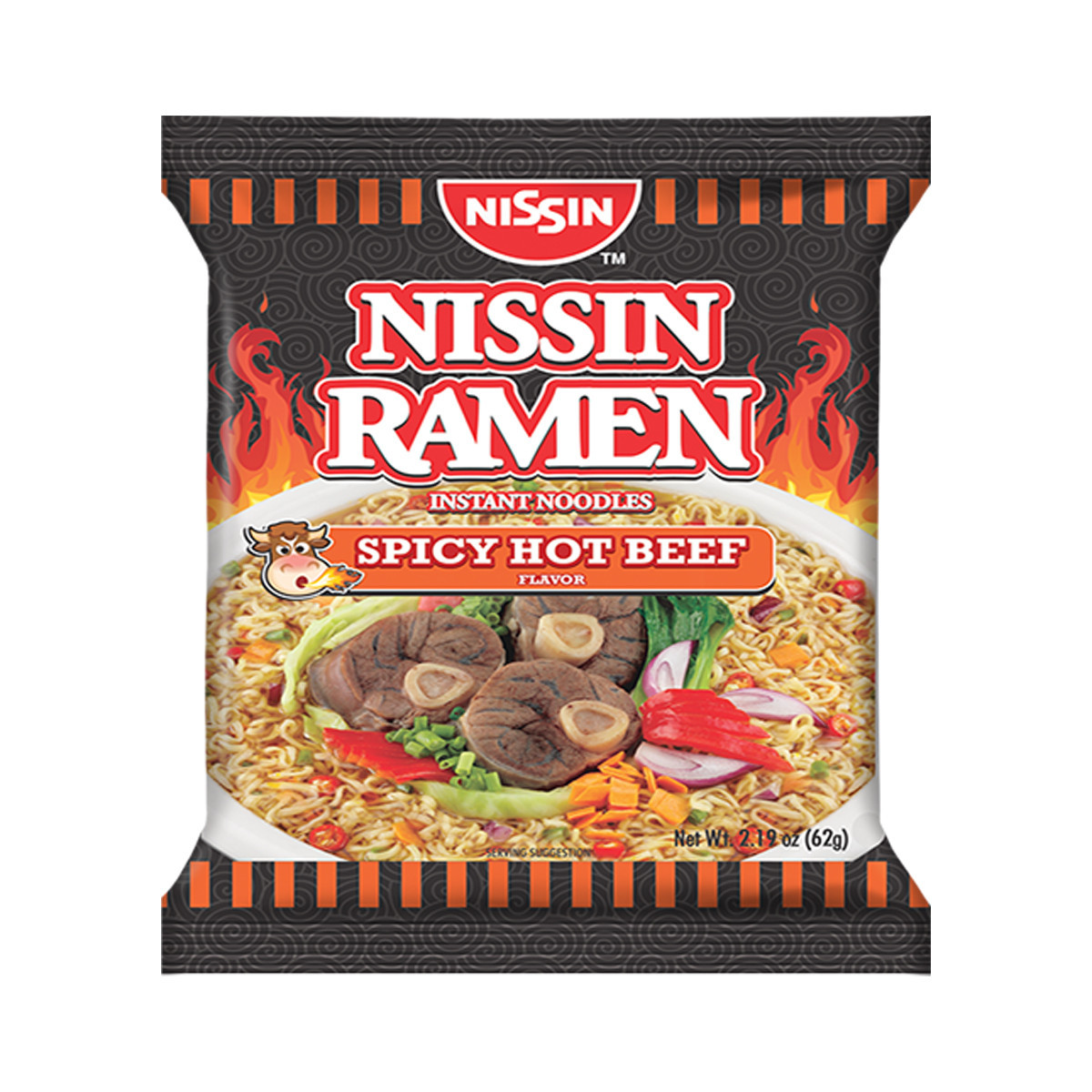 NISSIN RAMEN SPICY HOT BEEF NOODLES-62GM